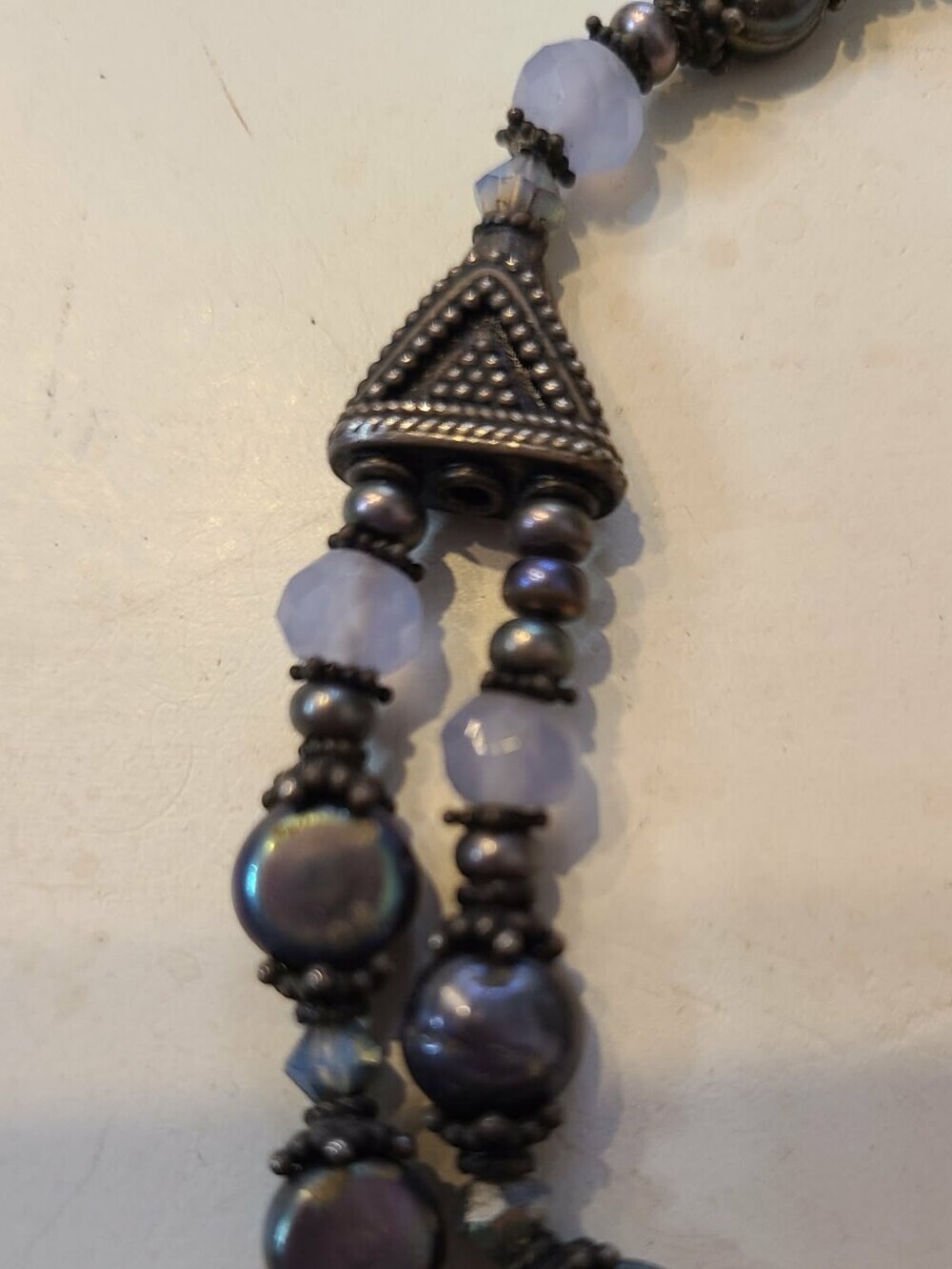 Handcrafted Blue Pearl & Lavender Bead Necklace with Matching Earrings - Picture 3 of 4